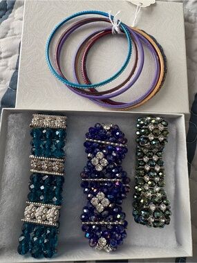 Colorful Crystal Stretch Bracelet Set - Blue, Purple, Teal, Turquoise, & bangles